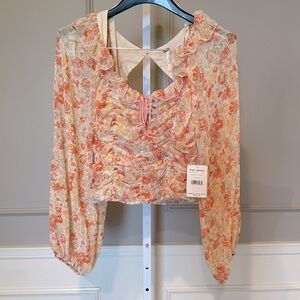 Free People Mabel Printed Floral Blouse NWT Small Spring Combo Ruched Cute